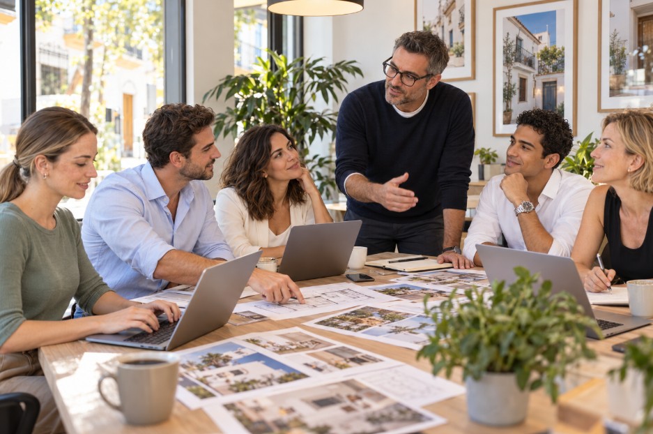Formador de GUIAPYME impartiendo formación IA in company a un equipo inmobiliario en su propia oficina